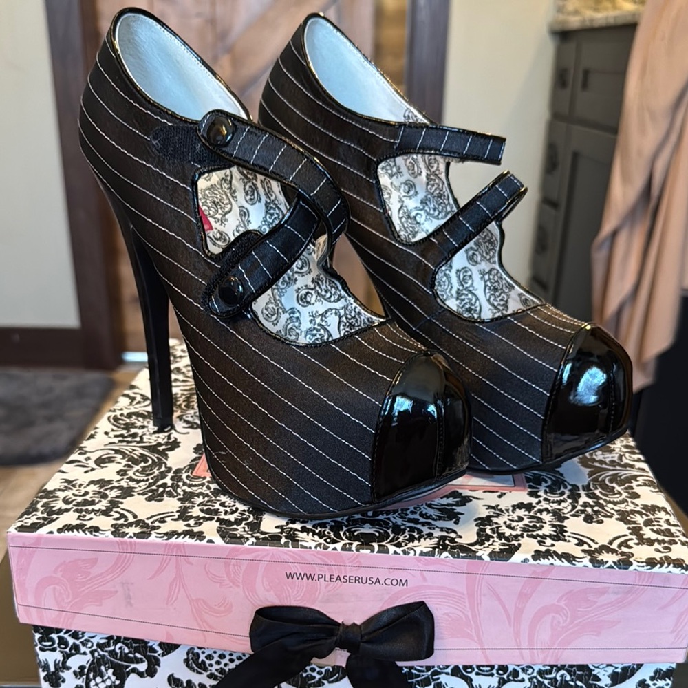 Pleaser Black and White Platform Heels